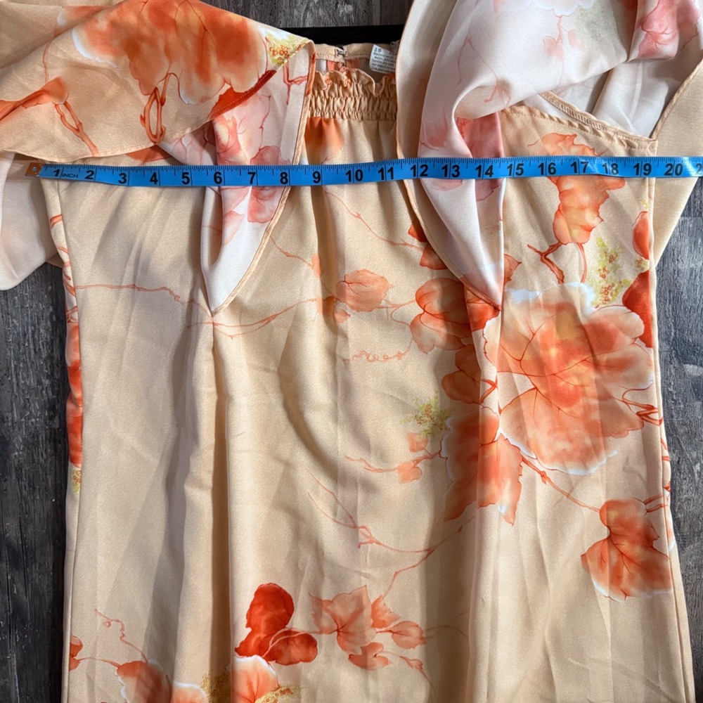 Malihini Hawaii Vintage Floral Muumuu Dress Peach Vacation Flutter Sleeve Sz 16 - Picture 7 of 12
